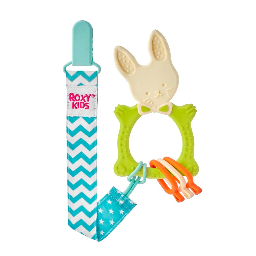 799bad5a3b514f096e69bbc4a7896cd9_010223125925.jpeg Прорезыватель ROXY-KIDS Bunny teether на держателе 3+ мес — изображение 1