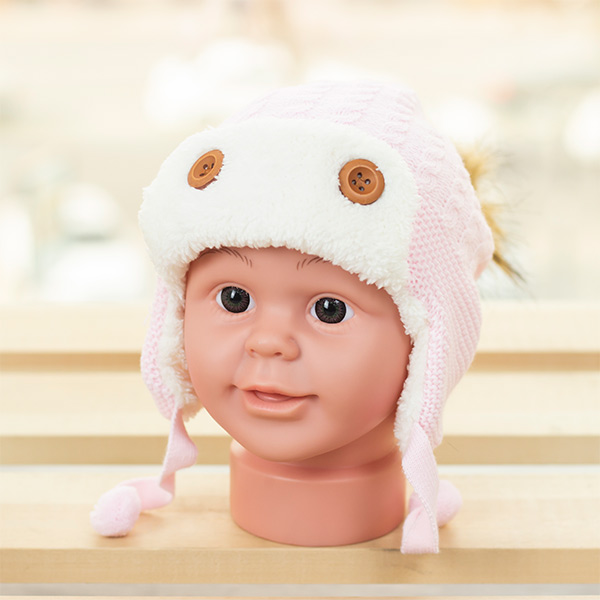648b9906a614a4bb30c20591243c65ec_110621183725.jpeg Детская зимняя шапка Babymy Two Buttons на завязках — изображение 1