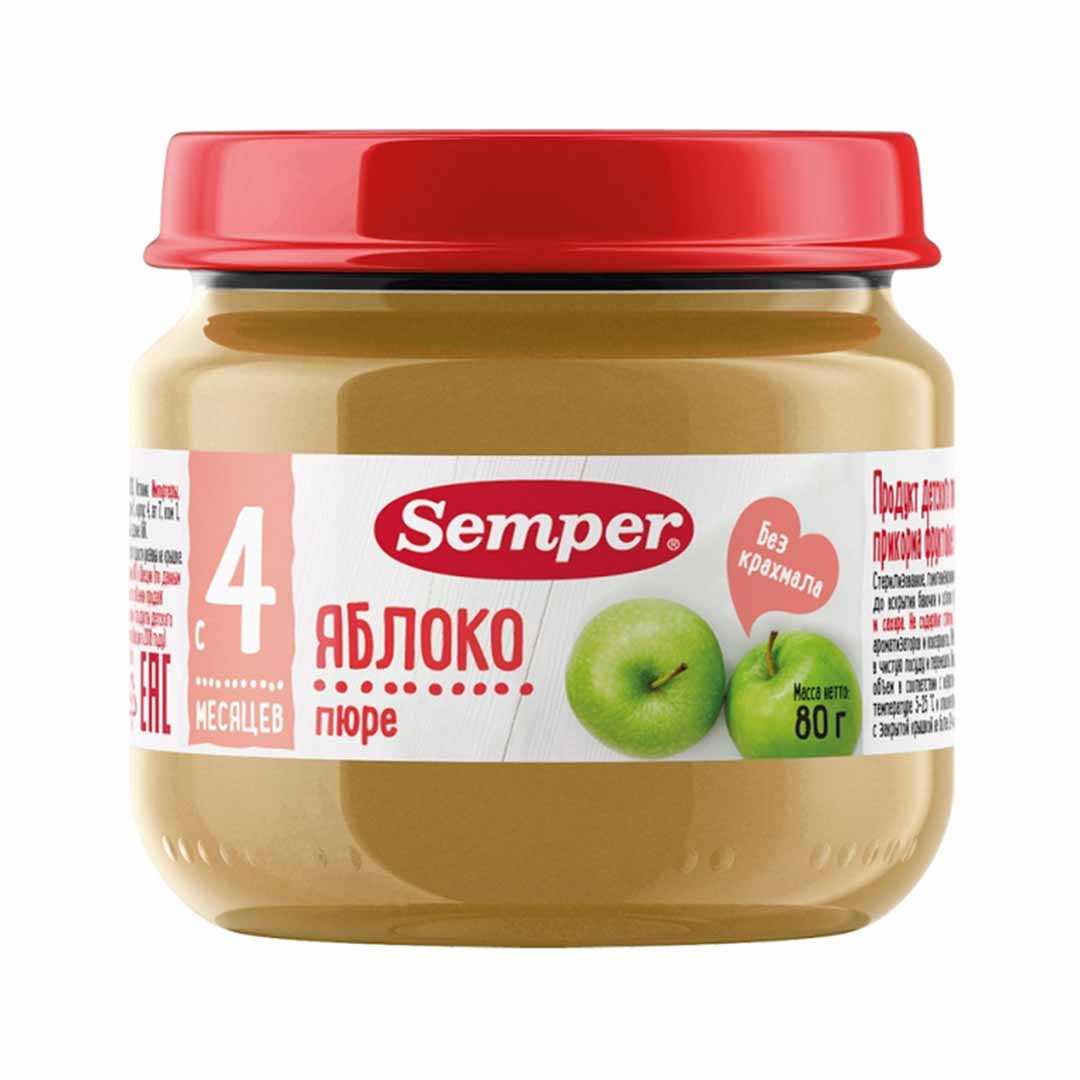75f7d91094ec7554f50212064025fd18_112523181554.jpeg Пюре Semper яблоко 80 гр 4+ мес — изображение 1