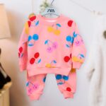 Комплект 2ка ZARA вишенки свитшот + штаны Персиковый