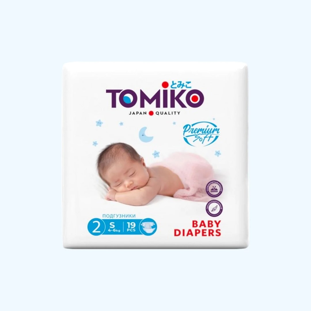 08cc144056f5a5c6136ab672293d8457_070925133254.jpeg Подгузники Tomiko Premium 2 S (4-6 кг) 19 шт — изображение 1
