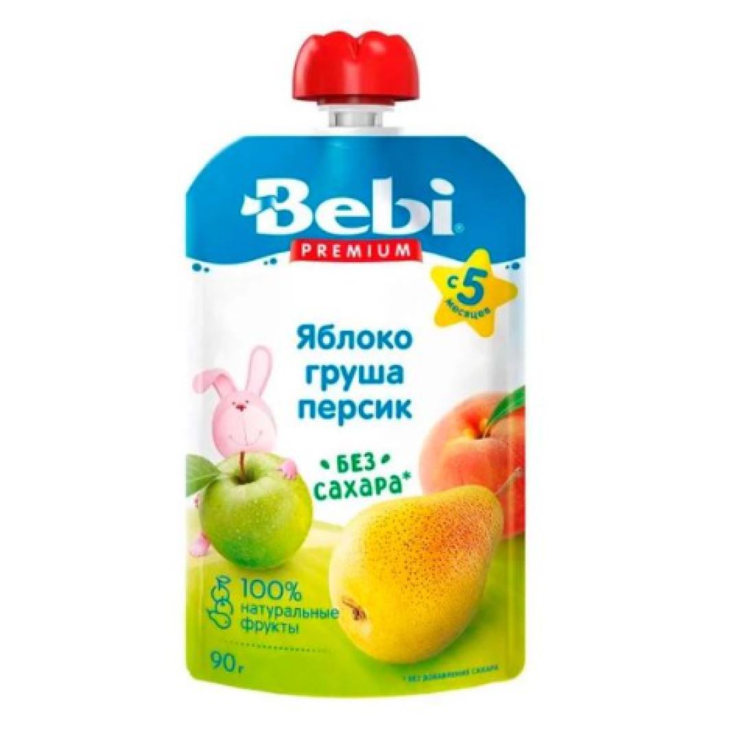 b6e33249f4d3d5aacc7eb24dd710f4fc_110525112500.jpeg Пюре BEBI яблоко груша персик 5+ мес 90 гр — изображение 1