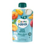 Пюре ФрутоНяня яблоко, абрикос и сливки 90г пауч 6+ мес