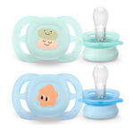 Пустышка Philips Avent Ultrastart Смайлики Клякса Ментоловый, голубой0-2 мес 2 шт