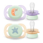 Пустышка Philips Avent Ultrastart Nighttime Луна звезда Фиолетовый, молочный 0-2 мес 2 шт