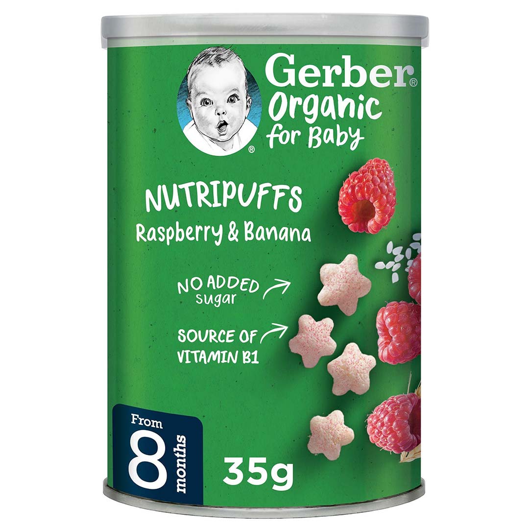 d97a40b18856210710d86dd9a31cb7ce_081426112624.jpeg Gerber Organic Nutripuffs Banana rasberry 12+ мес 35 гр — изображение 1